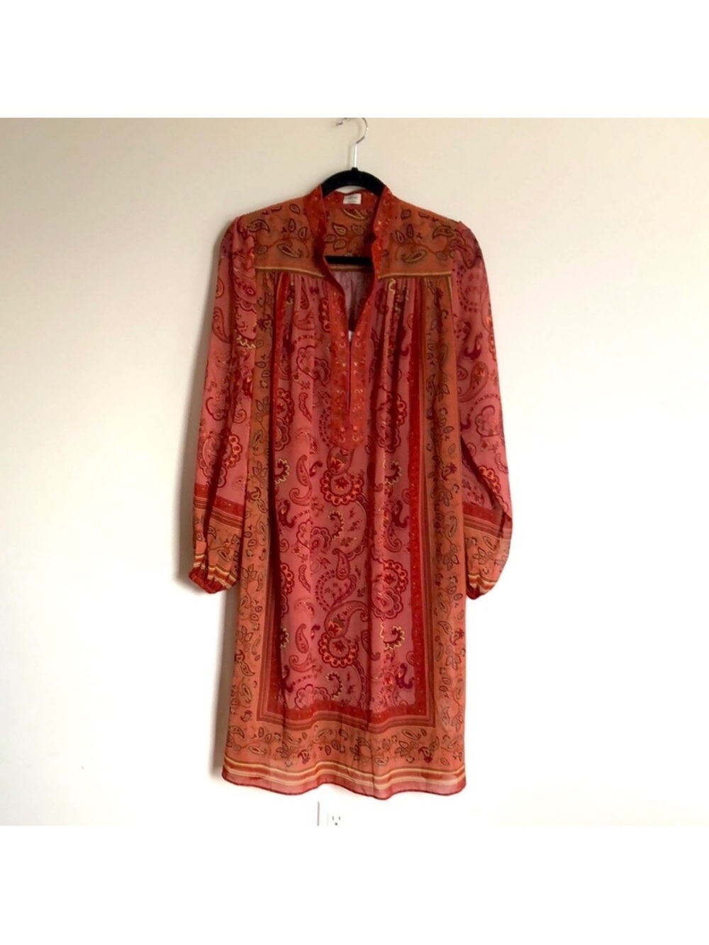 NWT Wilfred Solene Boho Dress Chiffon Long Sleeve Hippie Terracotta Rust Folk - Picture 8 of 13